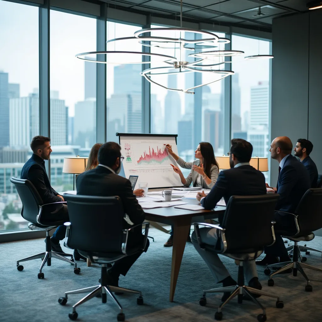 Equipo discutiendo estrategias financieras